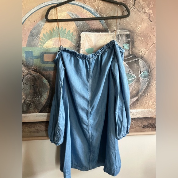7 For All Mankind Denim Off-Shoulder Mini Dress - Picture 6 of 6